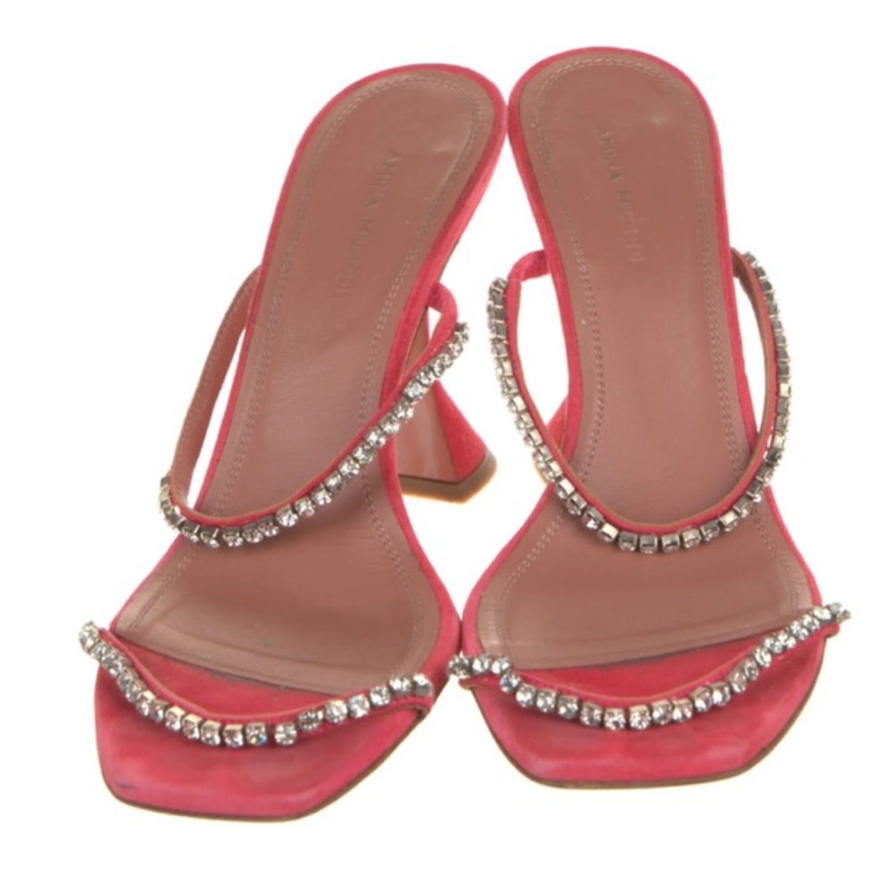 Amina Muaddi Pink Crystal-Trim Slingback Heels